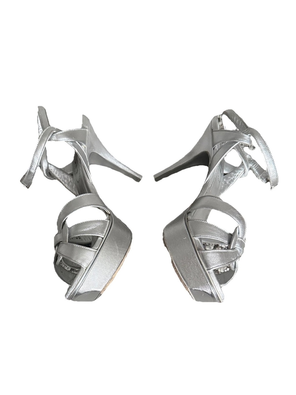 Yves Saint Laurent Metallic Silver Tribute Platform Stiletto Sandals Size 36/6 - Picture 6 of 12